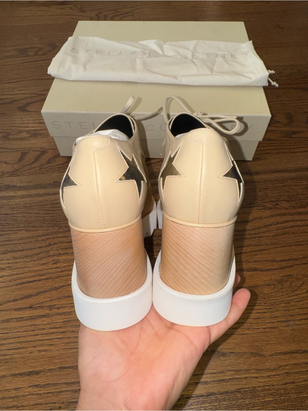 Size 40.5 Stella McCartney Elyse Star Platform Oxfords Nude Gold Black - Picture 8 of 13